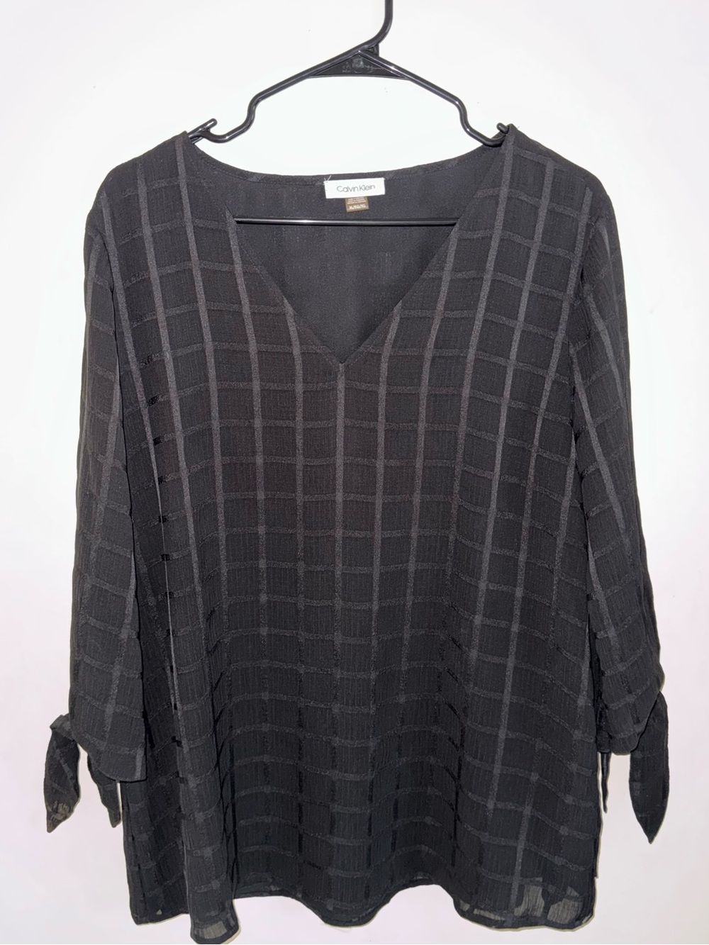 Calvin Klein Black Textured Grid Blouse – XL